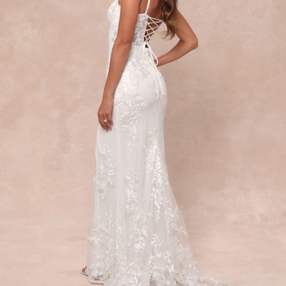 Lulus Ethereal Elegance White Embroidered Lace-up Maxi Dress - Size XS